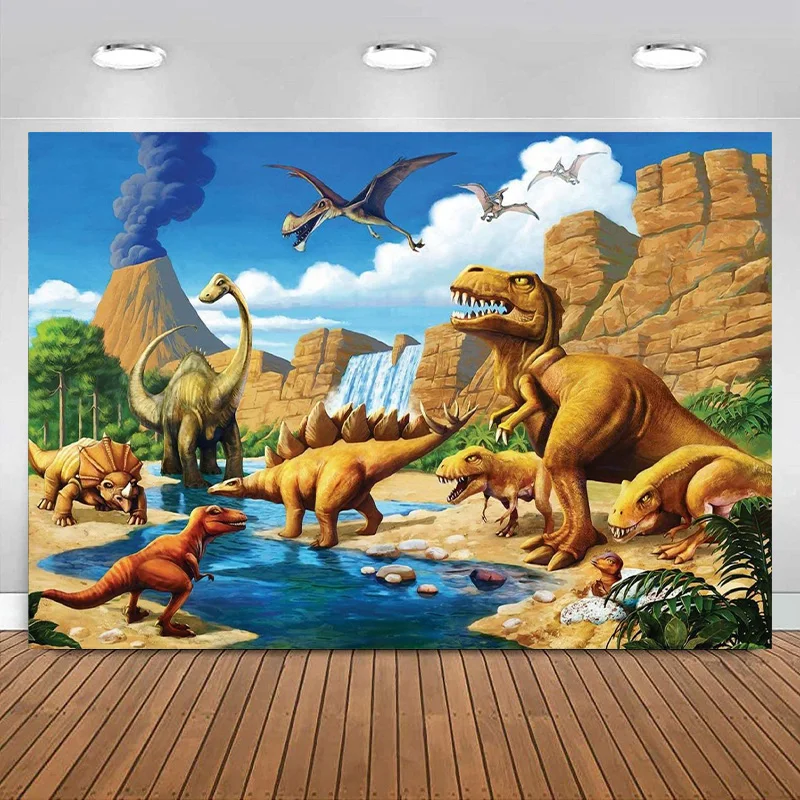 

Dinosaur World Park Photography Backdrop Kids Jungle Safari Background Boy Baby Birthday Rainforest Animals Decorations Banner