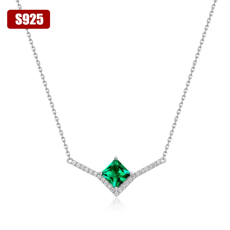 Geometric Cultivation Emerald Necklace S925 Sterling Silver Full Diamond Necklace Senior Sense Necklaces Wholesale Customization