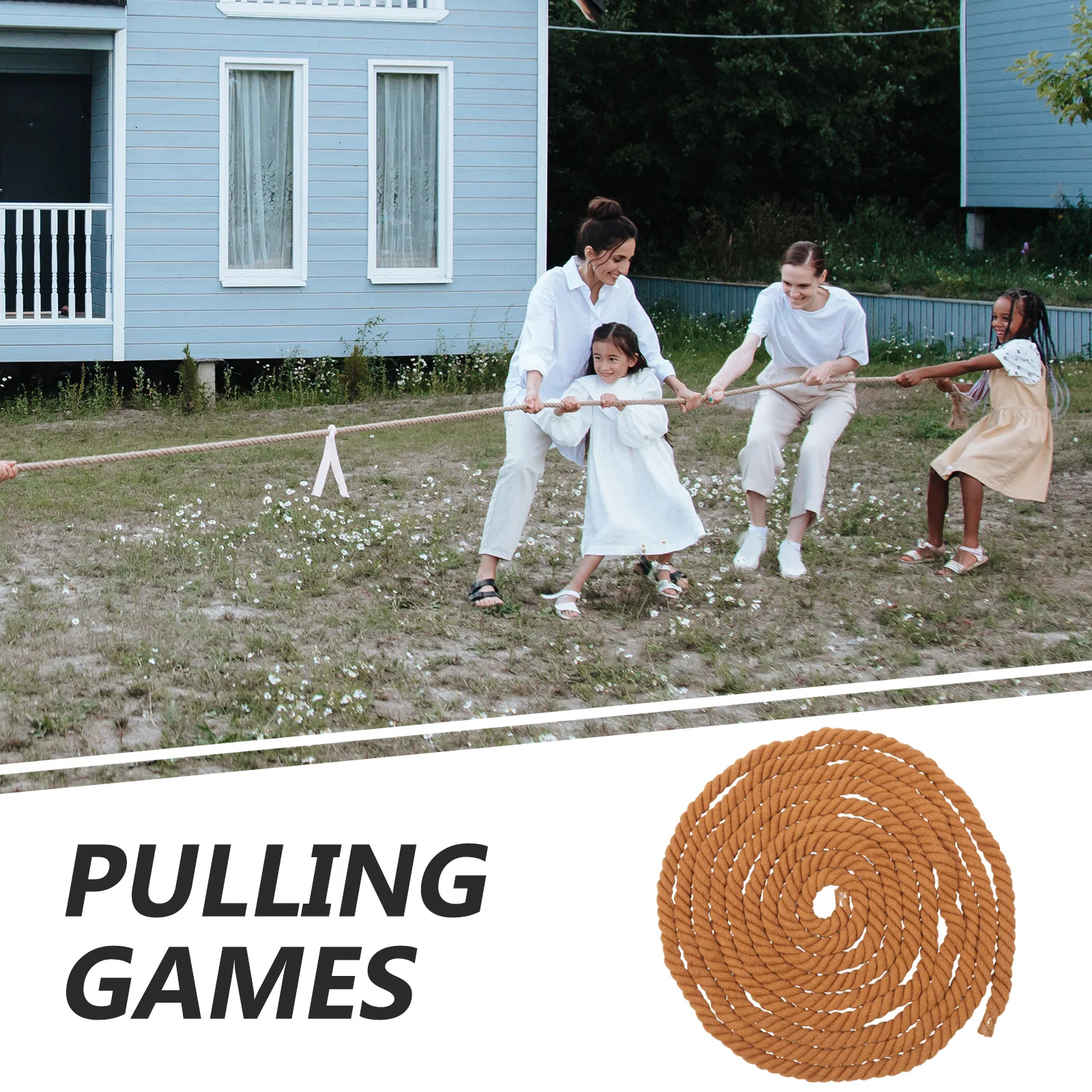 

8M Tug of War Rope Twisted Cotton Pulling Outdoor Family Reunion Games Kids Activities Decorative Craft Brown Color