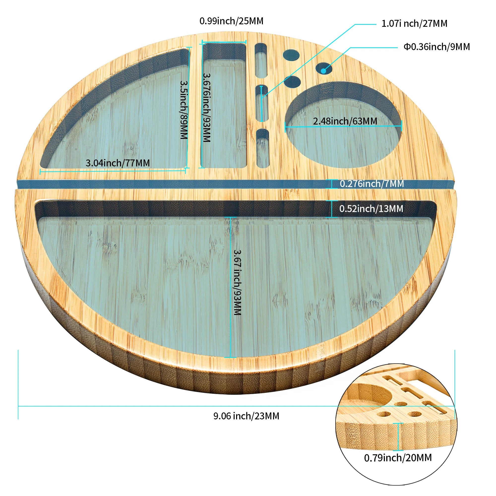 Natural Bamboo Rolling Tray Durable Large Smoke Tray with Rolling Paper Grinder Tobacco Filter-Tips Slot