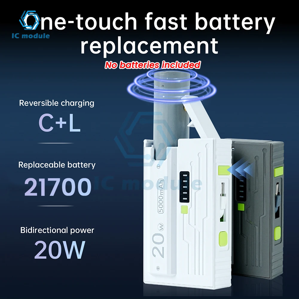 

1*21700 Battery Box DIY Kit Battery Charger Case DIY Power Bank Box 20W Fast Charging For Phone Charging Not Including Batteries