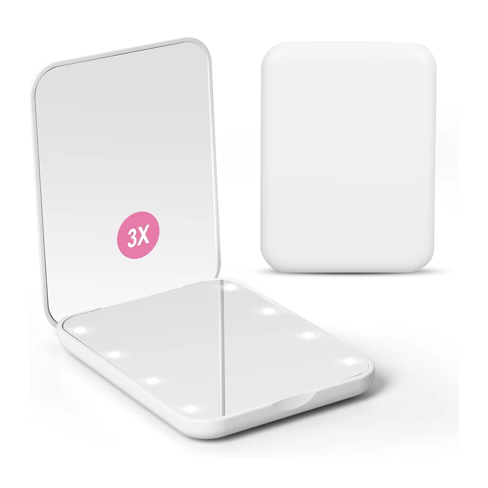Compact Cosmetic Mirror 1X/3X Magnification LED Pocket Makeup Mirror with Cell Batteries Mini for Purse Pocket Travel and Gift