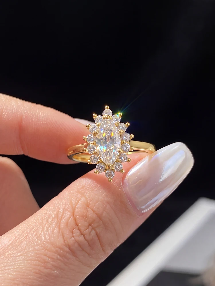 Luxuriöser Ehering mit echtem 1-Karat-Marquise-Moissanit-Diamanten für Damen, ideal für Jahrestage, Hochzeiten und Partys, modischer, personalisierter Schmuck. – Detail 4