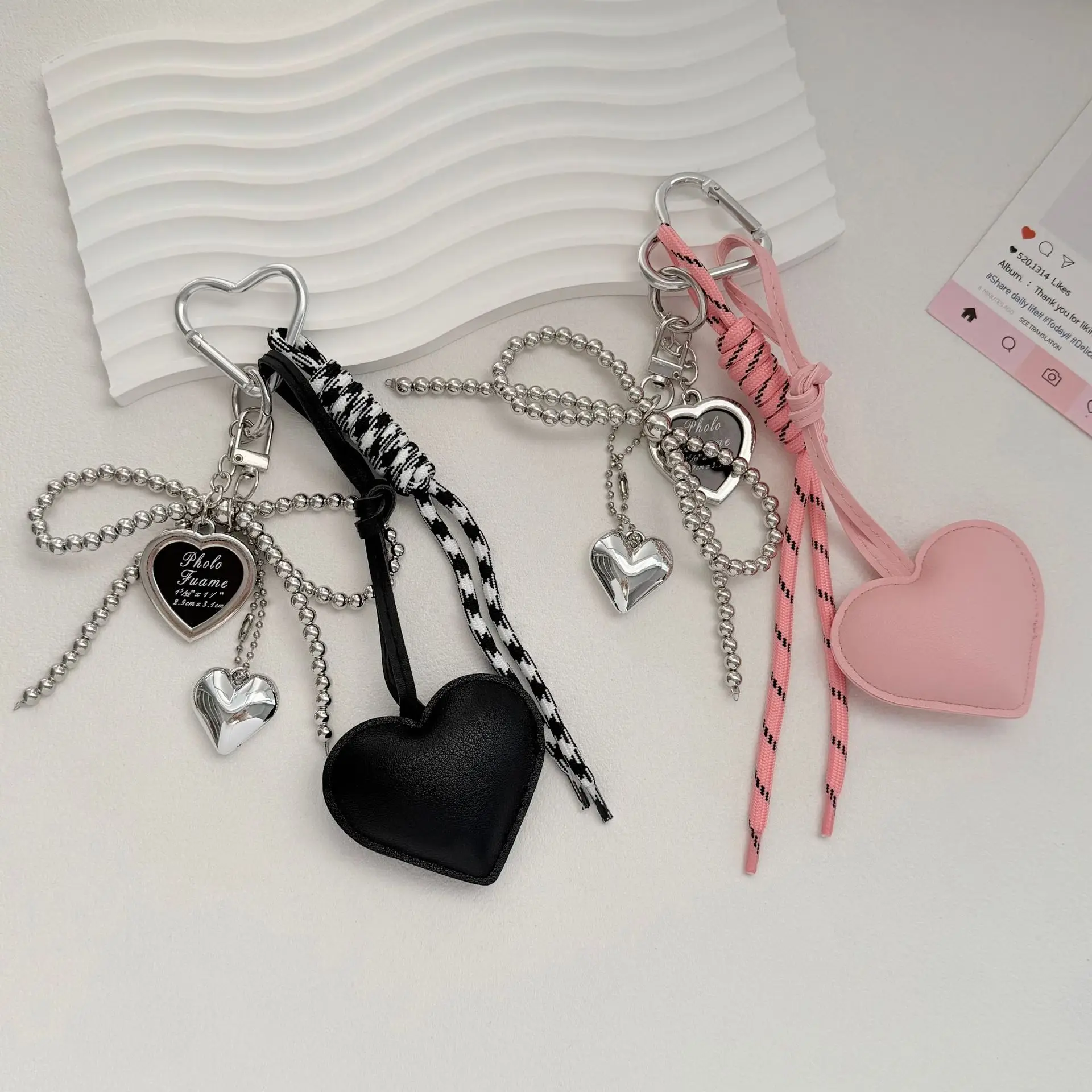 1Pcs Bag Key Chain Korean Style Bow Phone Pendant Chain Heart Charm Strap Braided Rope Bag Hanging Decors Jewelry Gift