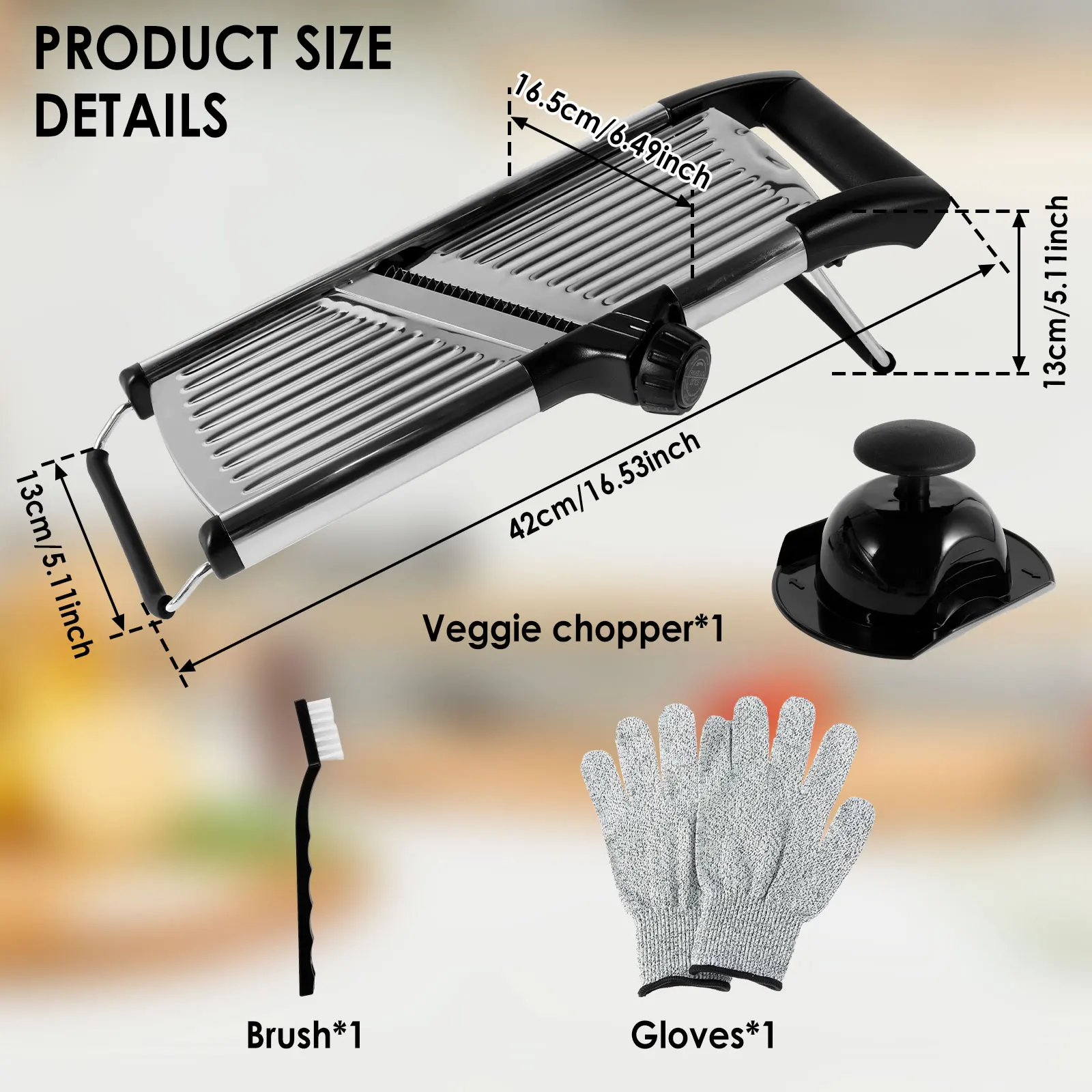 Vegetable Chopper Cut Resistant Gloves Food Slicer for Kitchen 5 Adjustable Stainless Steel Blades Vegetable Slicer