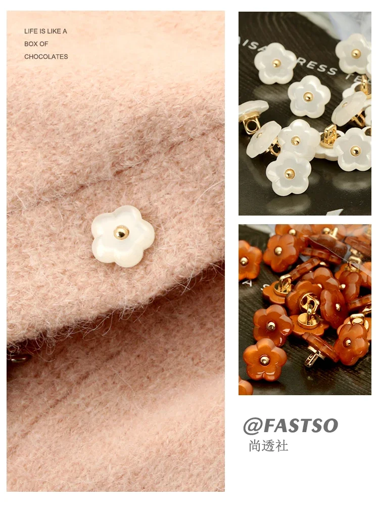 Botão Flor Pérola para Vestuário, Cardigan de camisola tricotada, costura elegante em roupas, acessórios para camisas, 11mm, 6PCs