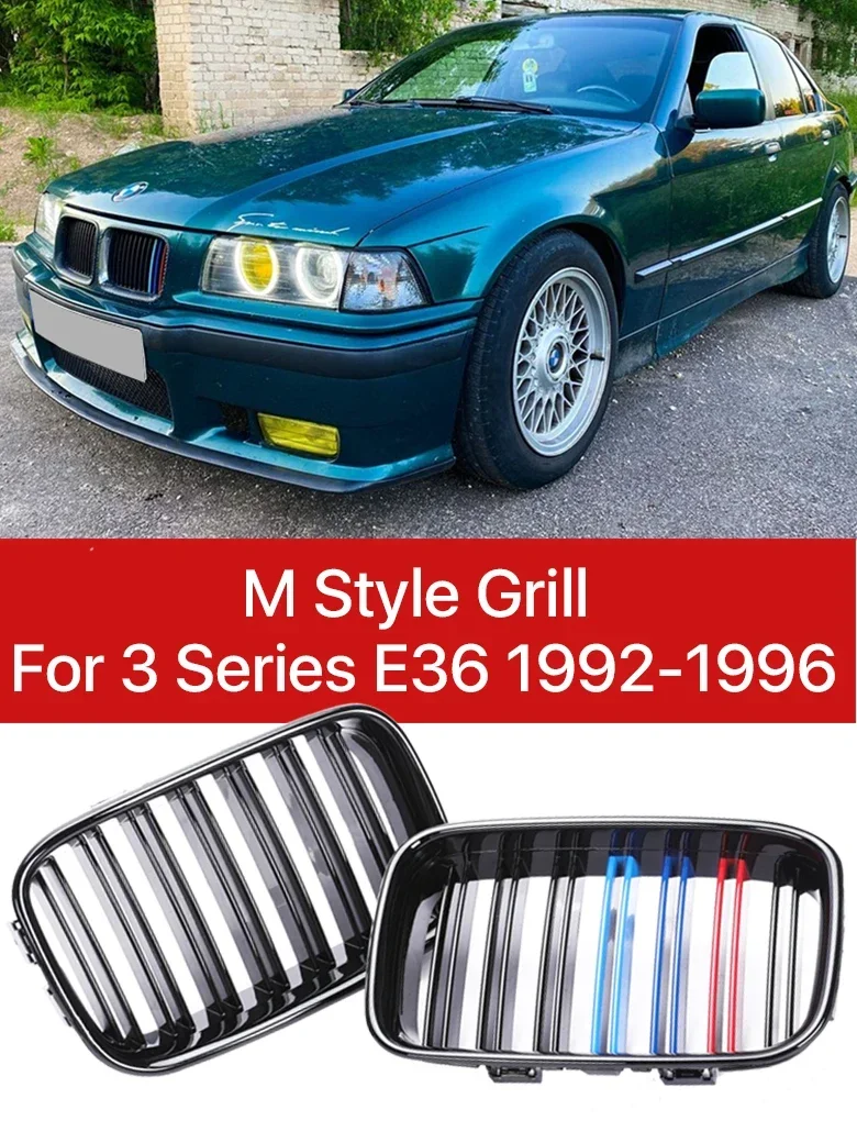 

New！ M Tech Lower Front Bumper Kindly Grille Double Slat M Color Matte Black Grills For BMW 3 Series E36 1992 1993 1994 1995 199