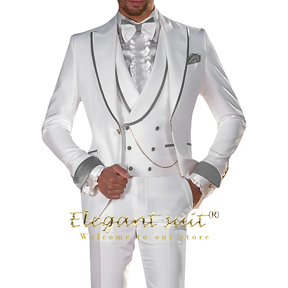 Costume de Mariage pour Homme, Ensemble de 3 Pièces (Veste + Pantalon + Gilet), Smoking Personnalisé à Coupe Cintrée, Gilet à Double Boutonnage, Costume de Dîner de Bal à Revers