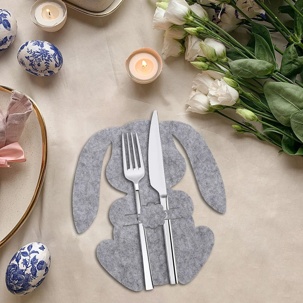 ถุงใส่ช้อนส้อมลายกระต่ายอีสเตอร์ 8 ชิ้น น่ารัก สำหรับตกแต่งงานเลี้ยงฤดูใบไม้ผลิ