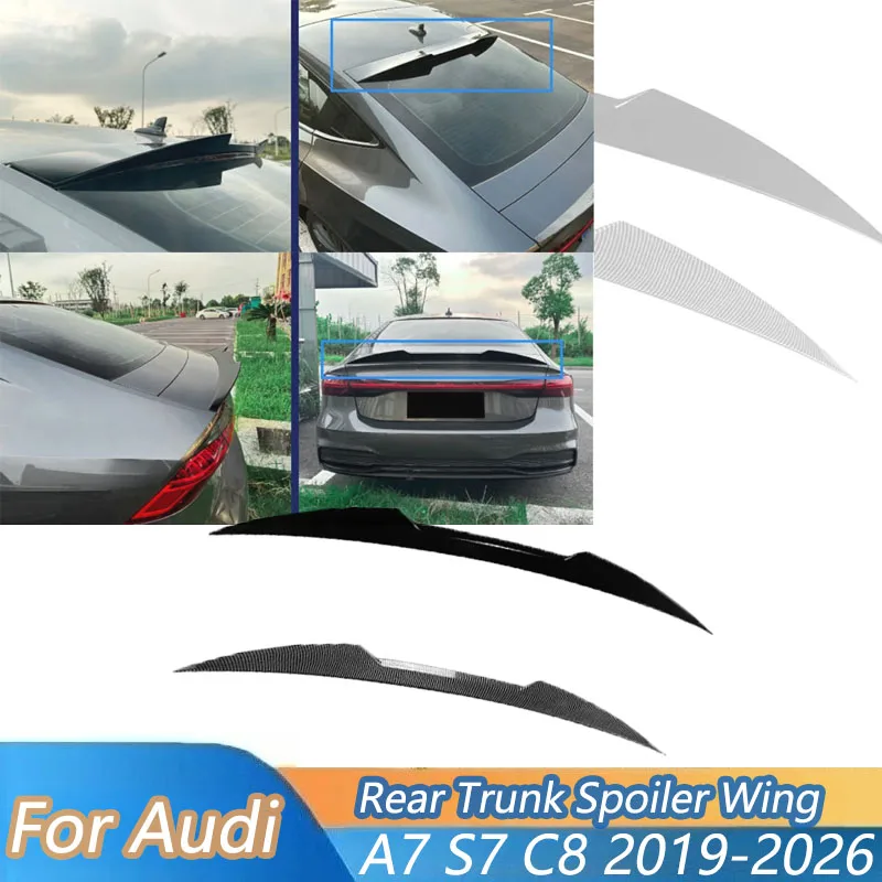 

Rear Trunk Spoiler Wing Lip For Audi A7 S7 C8 2019-2026 Top Middle Wing Body kits Diffuser Tail Fin Accessories Exterior Parts