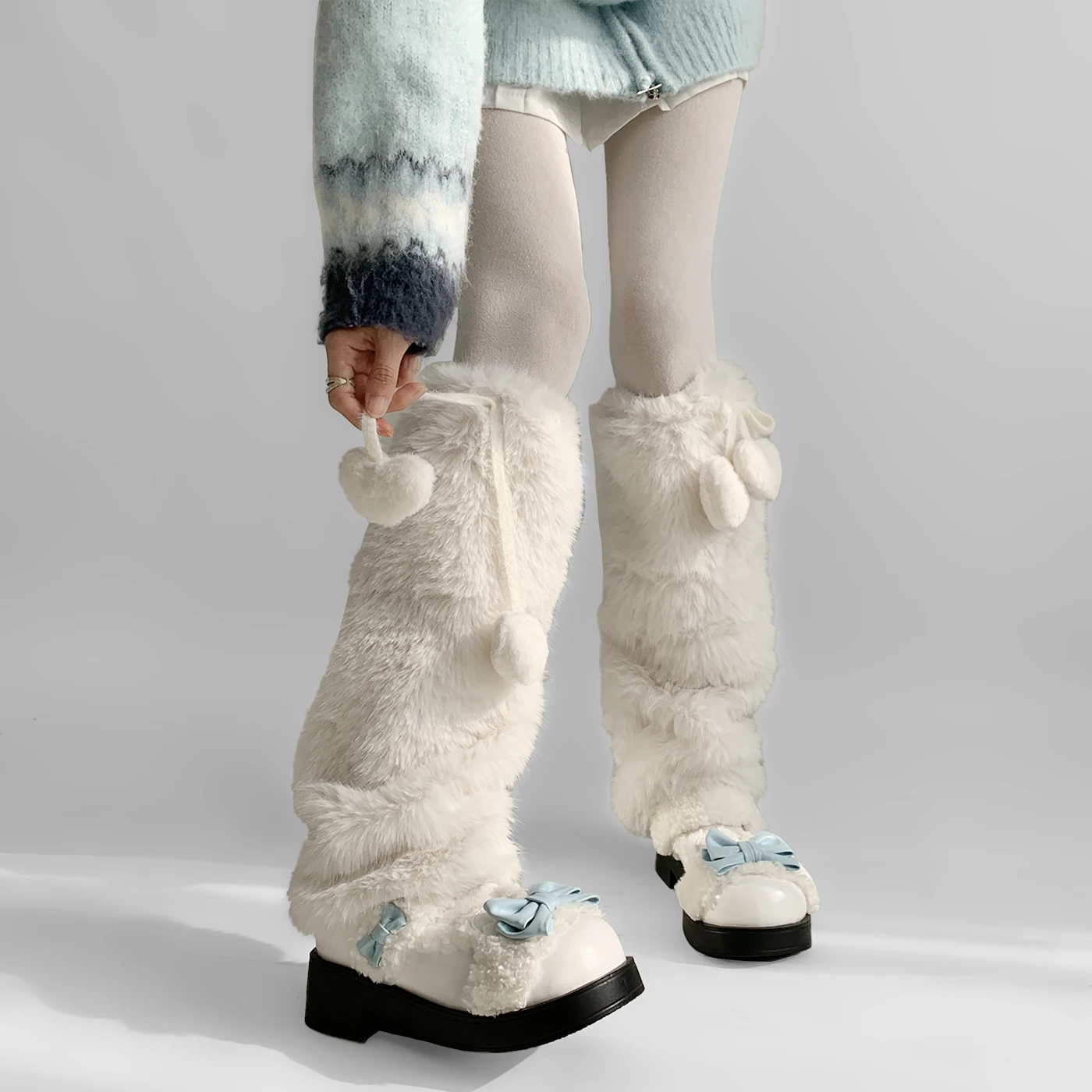 Y2k heart Winter Thickened Faux Fur Leg Warmers Warm Calf Socks Rabbit Fur Leggings Plush Socks Cold Protective Boots Cover