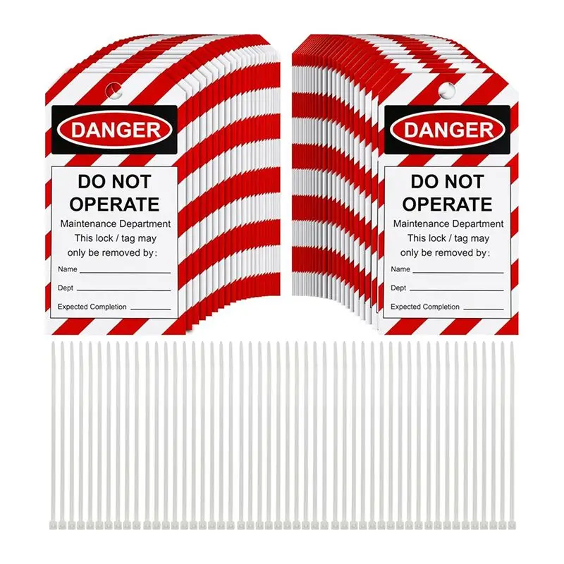 

FULL-50PCS 'Do Not Operate' Tags For Lockout Tagout Procedures, Includes 50 Zip Ties For Equipment Service