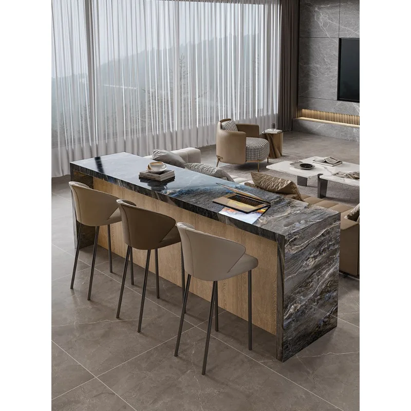 Rock slab island dining table integrated light luxury kitchen living room partition sofa back long table