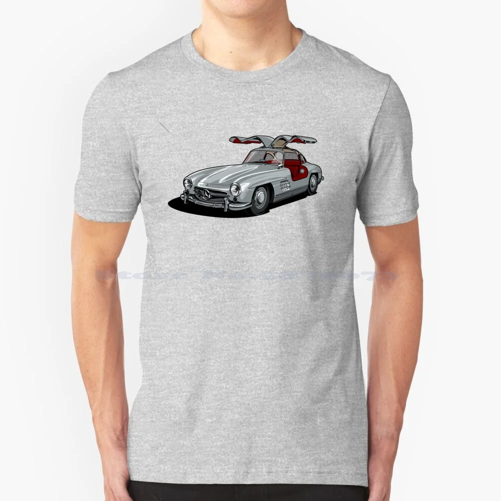 Artwork 300 Sl Gullwing Silver Oldtimer 1954 Classic W 198 T Shirt 100% Cotton Tee 300 Sl 198 Classic Young Old Timer Car