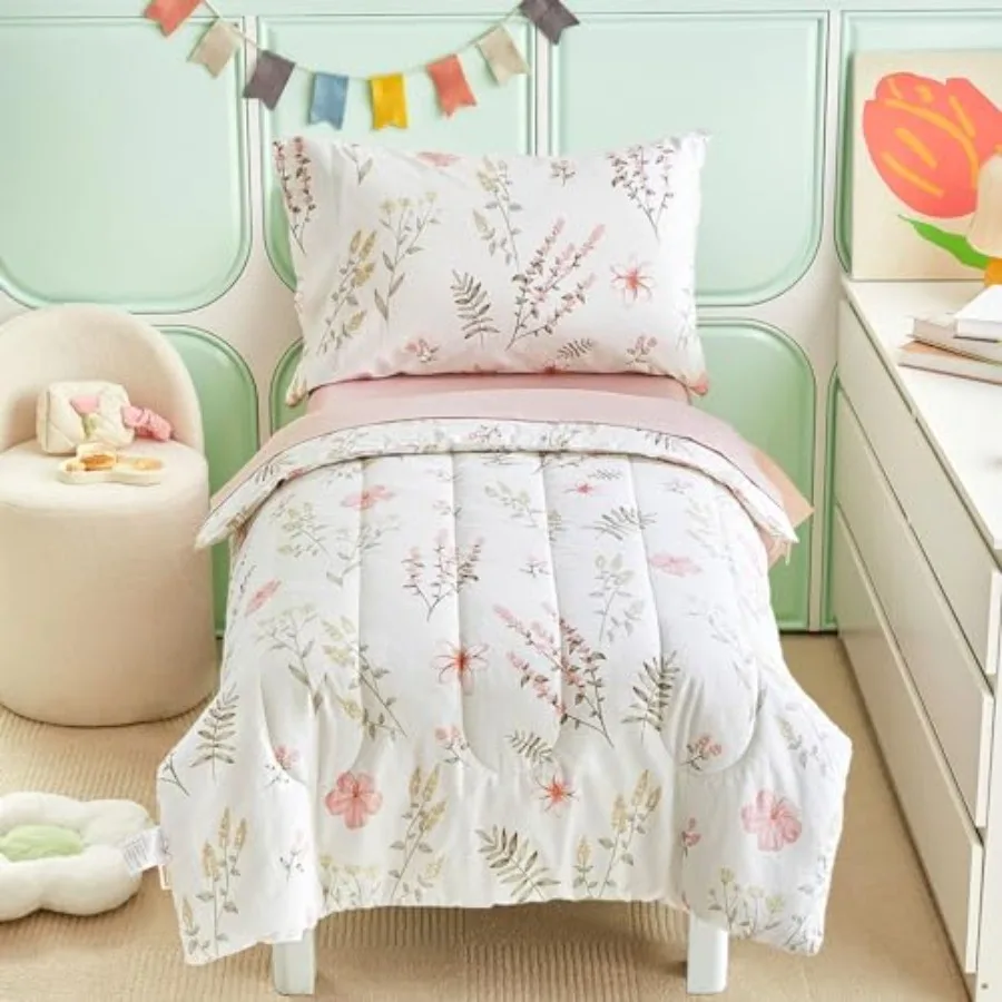 

Комплект из 4 предметов: хлопковое постельное белье для малышей для девочек, двусторонний дизайн, мягкий дышащий хлопковый комплект с одеялом для малышей