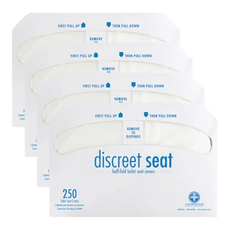 

Flushable Toilet Seat Covers for Commercial and Public Restrooms - 1000 Pieces in 4 Packs of 250 Disposable Paper Seats with Ha