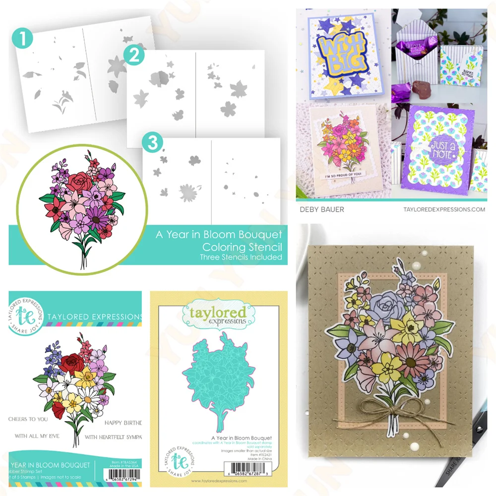 

A Year in Bloom Bouquet Die word Stamps DIY Scrapbooking Handmade Flower Card Template 2026 New Metal cutting Dies Stencils Set