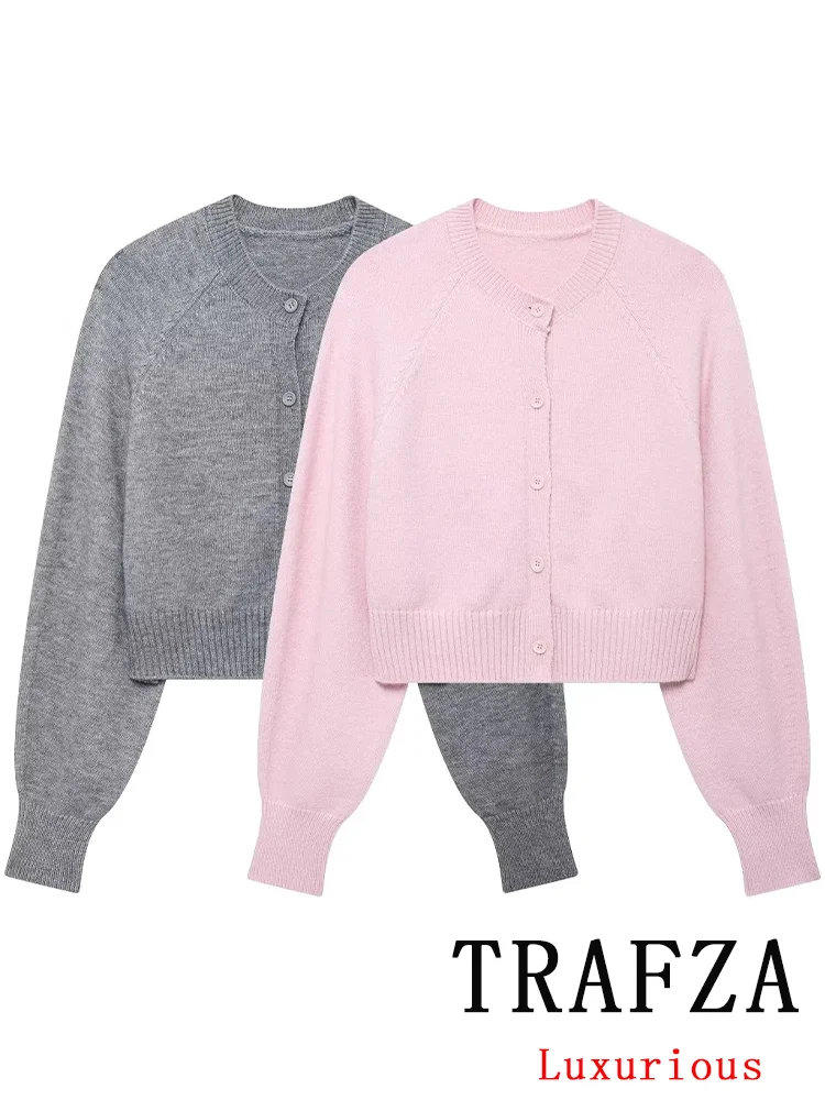 TRAFZA Vintage Casual Chic sweter damski jednolity, dekolt w kształcie litery \