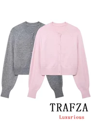 TRAFZA Vintage Casual Chic sweter damski jednolity, dekolt w kształcie litery 