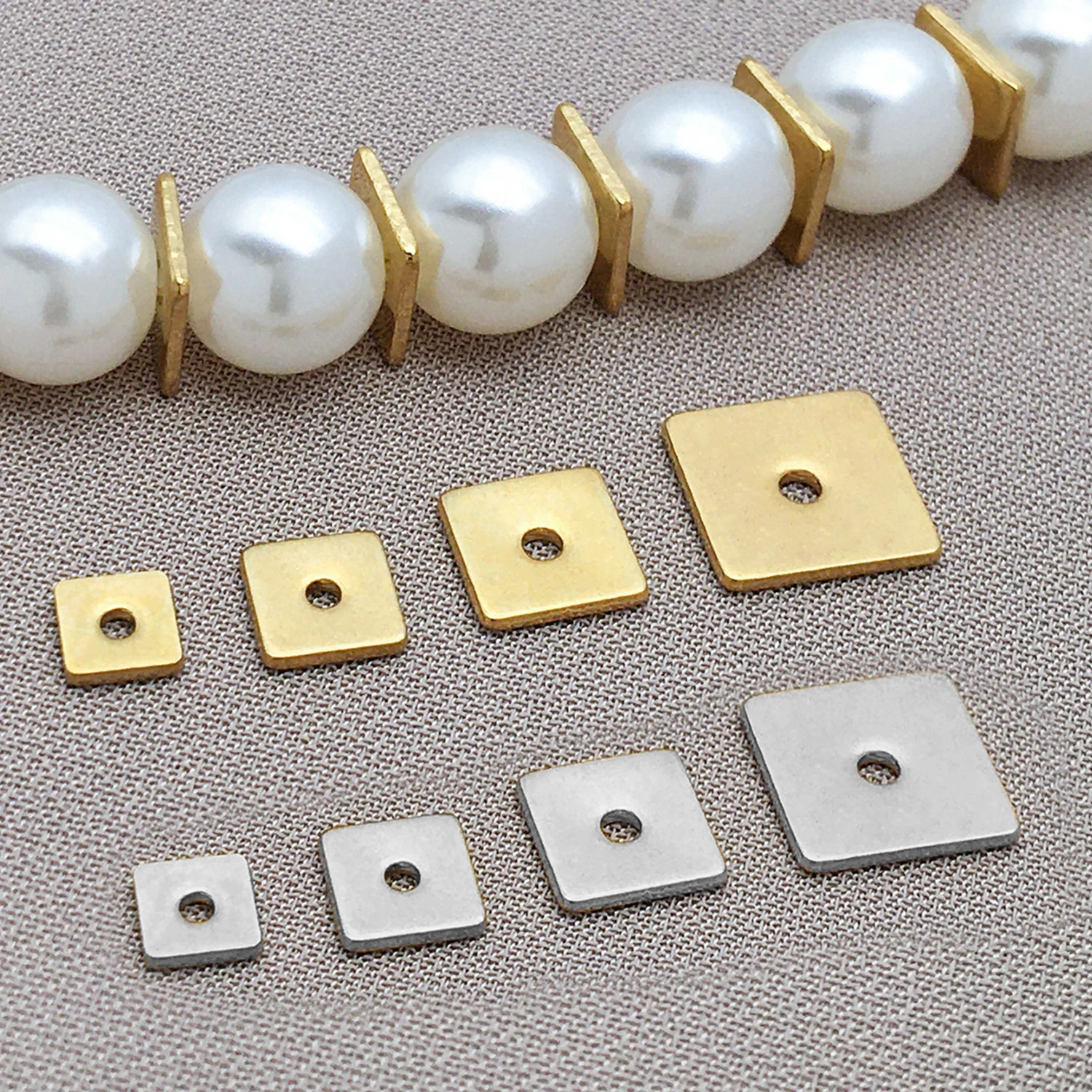 10pcs Stainless Steel Gold Square Flat Spacer Beads 4mm 5mm 6mm 8mm Loose Beads Charms for Jewelry Making DIY Bracelet Supplies