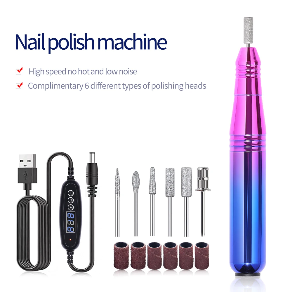 LULAA Nail Drill Machine Gradient Color Electric Nail Sander For Manicure Milling Cutter Set Gel Polish Remover Tools