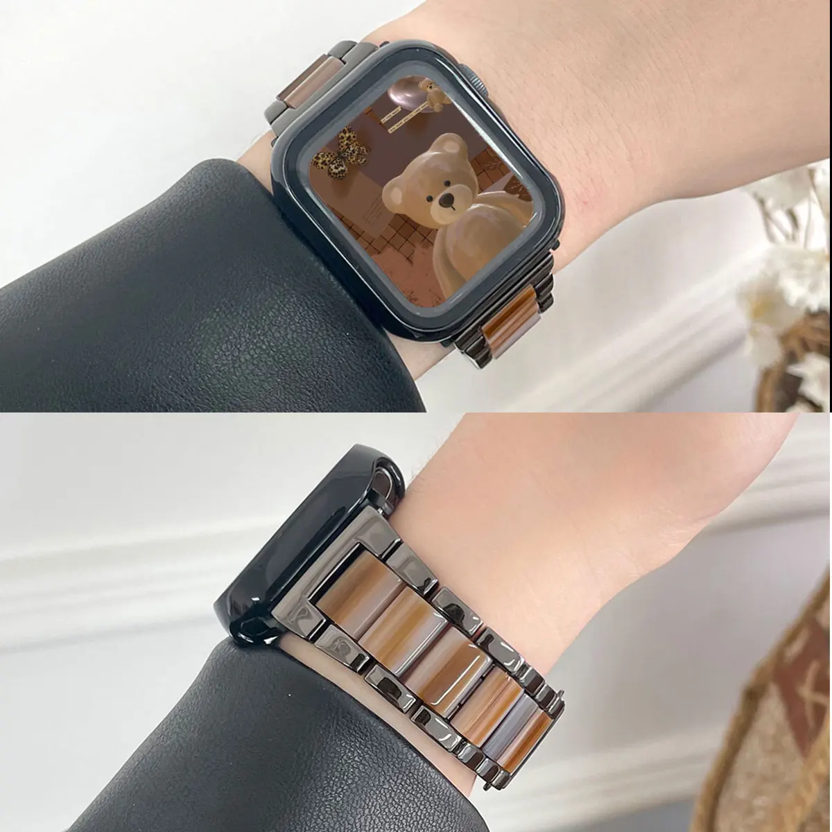 Stainless Steel Resin Strap For Apple Watch Series 10 42/46mm 40/38mm 45 41mm Band 44MM Bracelet For iwatch Ultra 9 8 7 6 SE 5 4