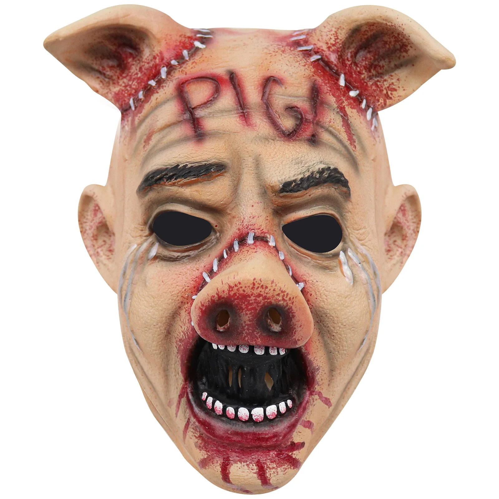 Scary Pig Mask Halloween Full Head Butcher Mask Adult Bloody Severed Animal Demon Helmet Horror Cosplay Props