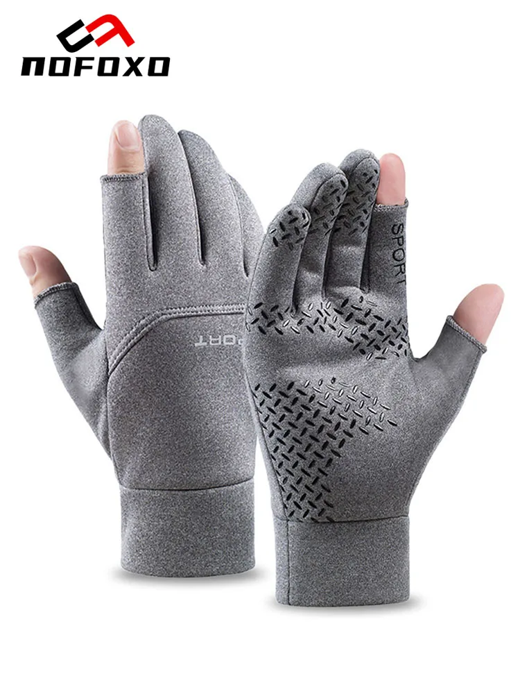 AliExpress nofoxo NOFOXO Winter Waterproof Fishing Gloves Non Slip Gloves Two Fingers Cut Outdoor Sports Cycling Gloves Windproof Touchscreen