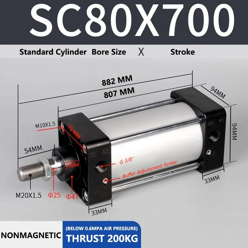 ABILKEEN SC80X700 Standard Pneumatic Cylinder 80mm Bore Size X 700 MM Stroke Double Acting Air Standard Cylinder