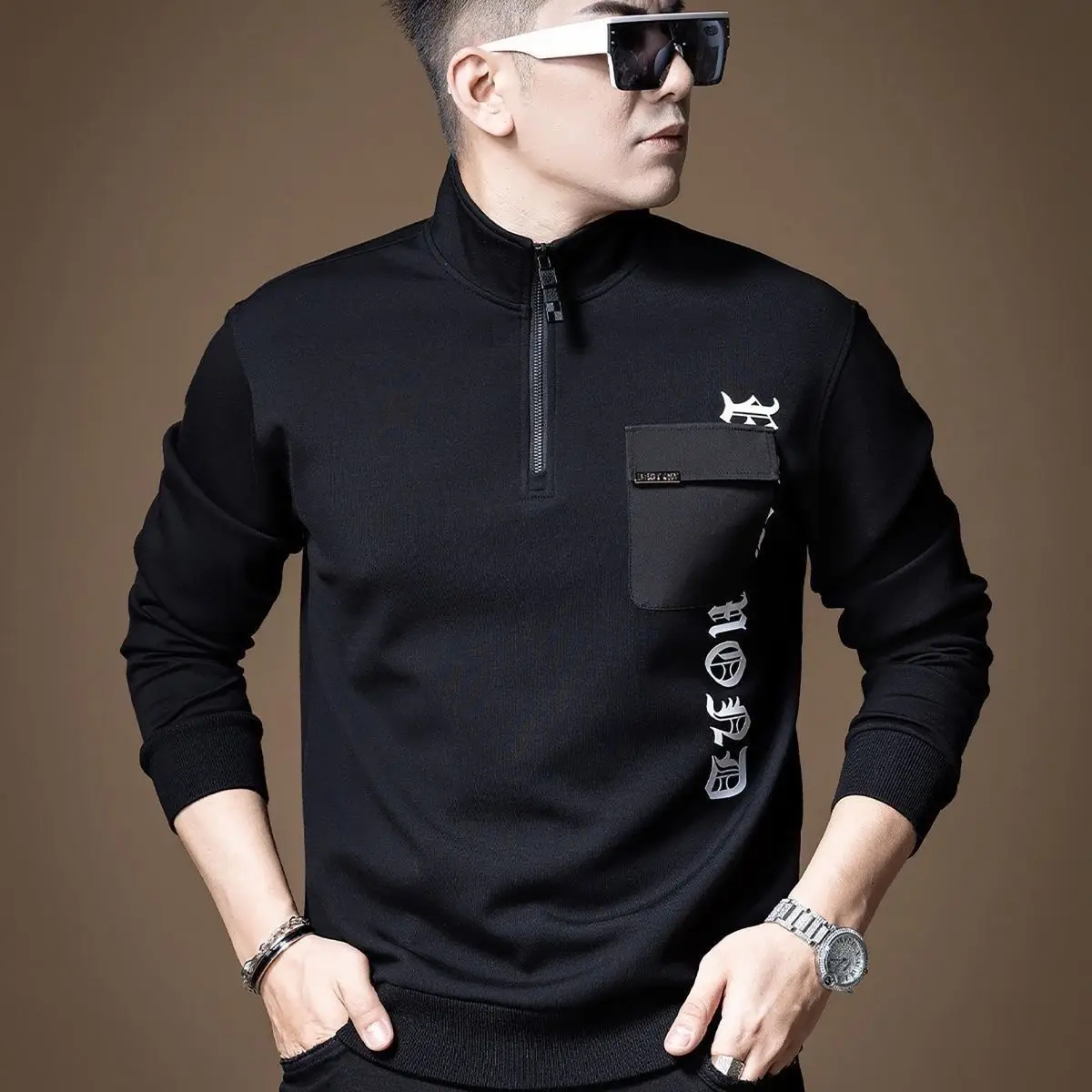 

Мужская толстовка ZhanChao Slim Fit на молнии, модная, весенне-осенняя, из хлопка и полиэстера, повседневная, комфортная, утепленная