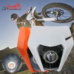 Motorcycle LED Headlight High/Low Beam With Angel Eyes DRL Headlamp Supermoto For KTM EXC SXF Daylight Running Light MX Enduro
