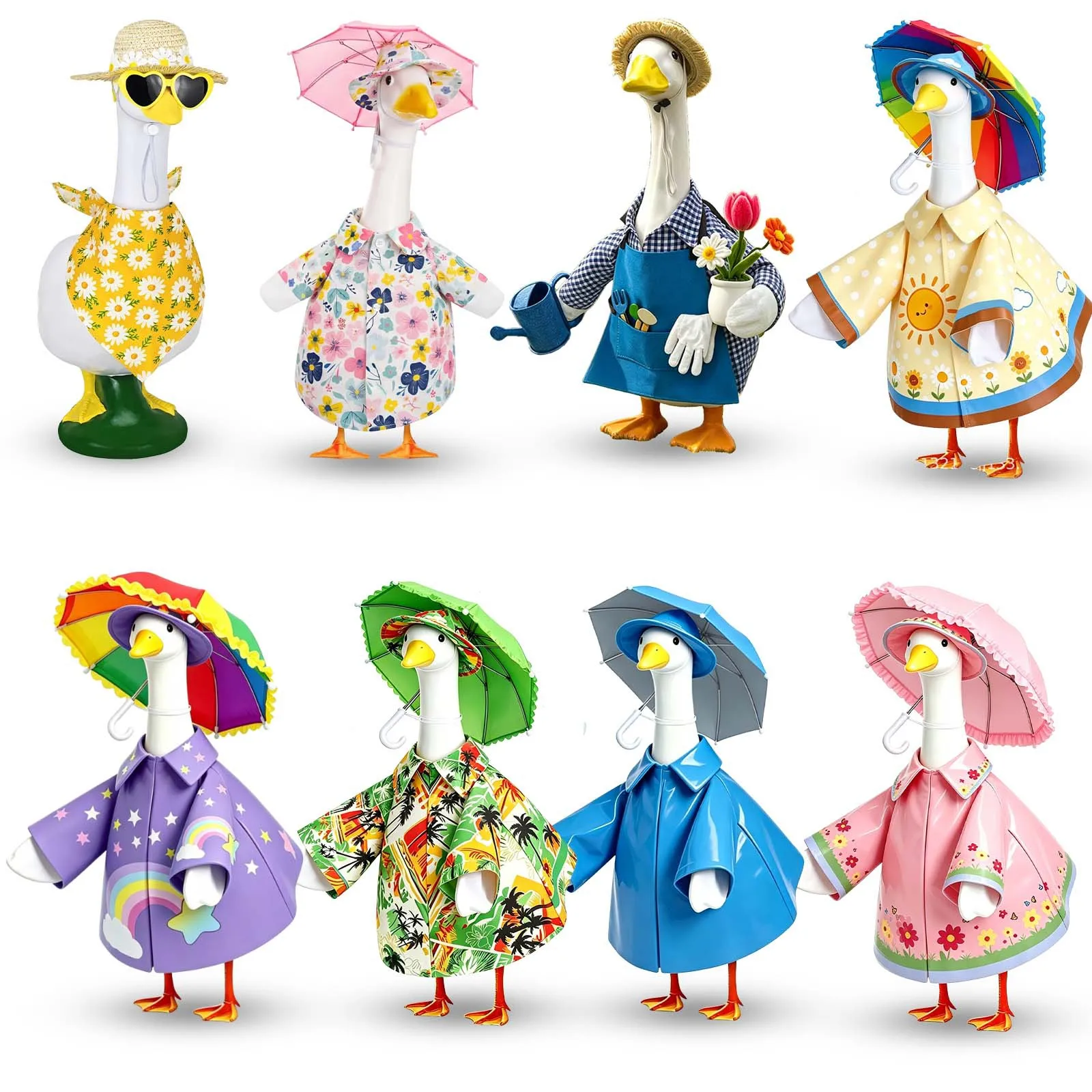 Porch Goose Clothes Garden Country Style Outfit Raincoat Gardener Costume With Umbrella for 23 Inch Cement Goose Statue Yard Courtyard Lawn Decoration
