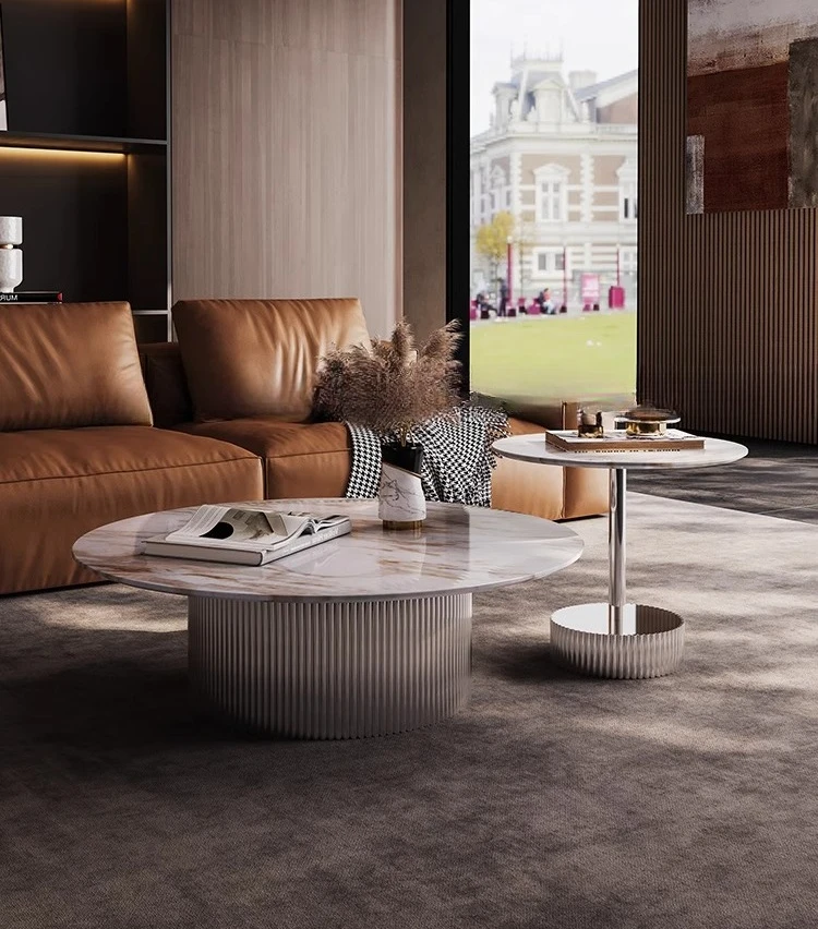 

Italian minimalist coffee table living room modern light luxury high-end luxury simple home round coffee table