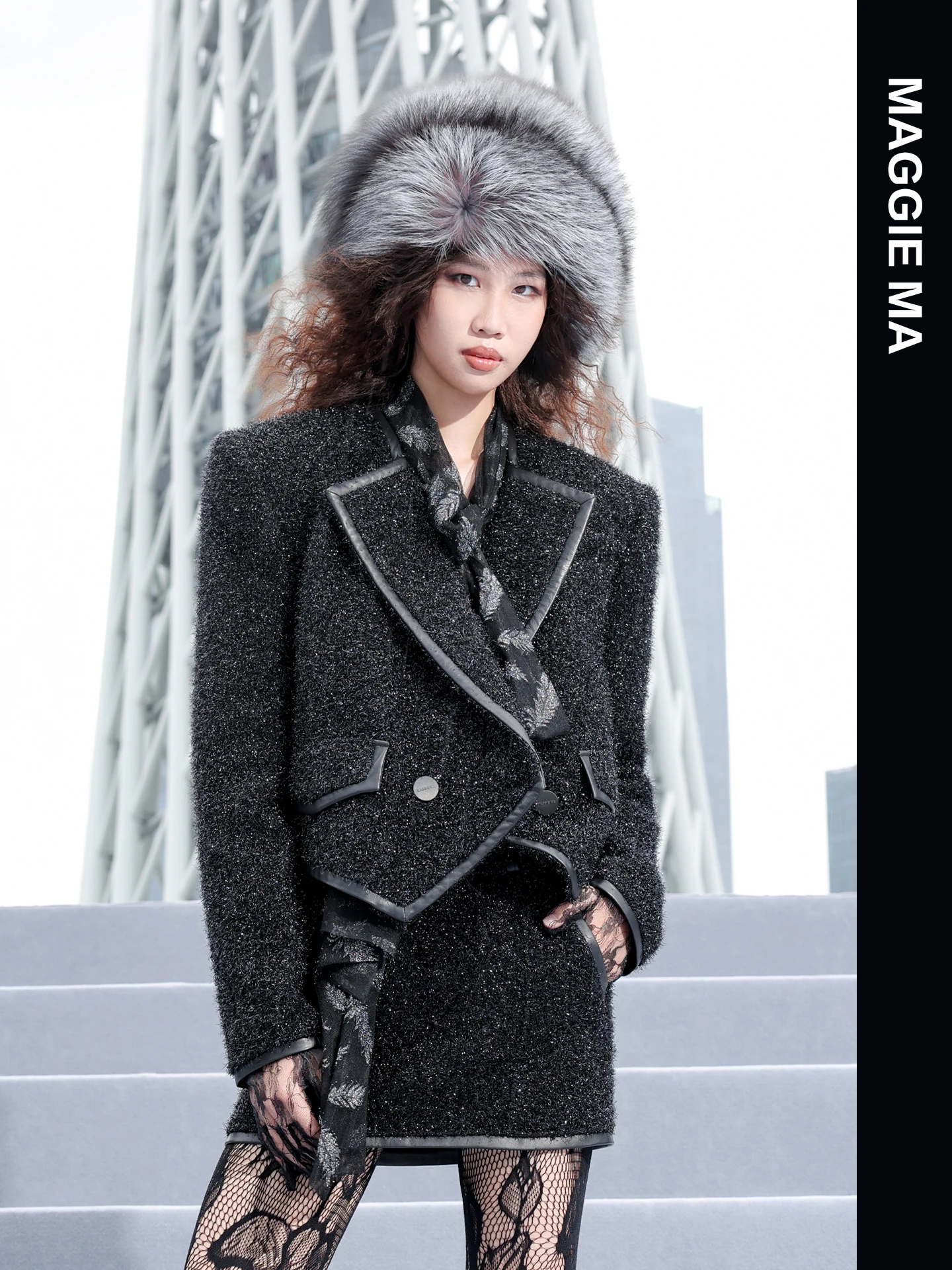 

Maggie Ma Ele iny Silk Suit Jaet Slim Straight Skirt Set Versatile Faionable Women's Autumn Workwear Two-Piece Suit