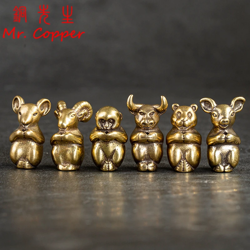 Antique Copper Zodiac Animal Stick Incense Holder Desktop Lovely Rabbit Sheep Bull Dragon Tiger Snake Ornaments Brass Figurines