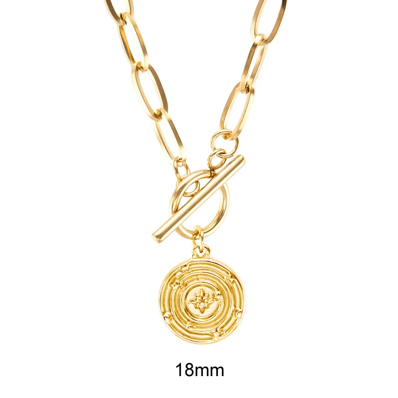 One Piece Sun Star Compass Pendant Necklace For Women Long Choker Metal Medallion Collares Para Mujer Stainless Steel Jewelry