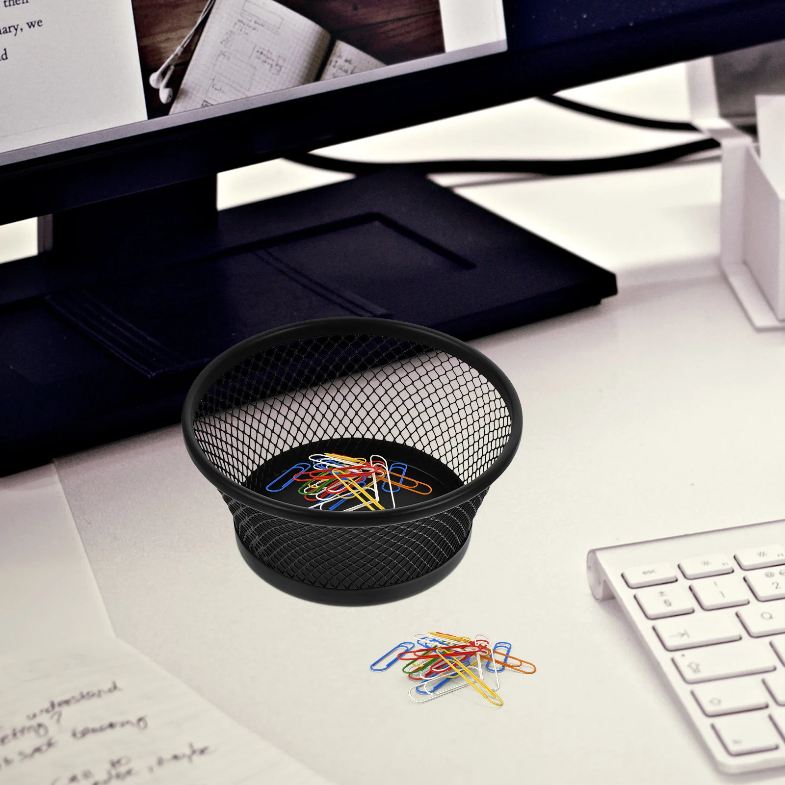 2Pcs Mesh Paper Clip Containers Sturdy Metal Holder for Desk Organization Office Supplies Storage Basket Clamps and Binders