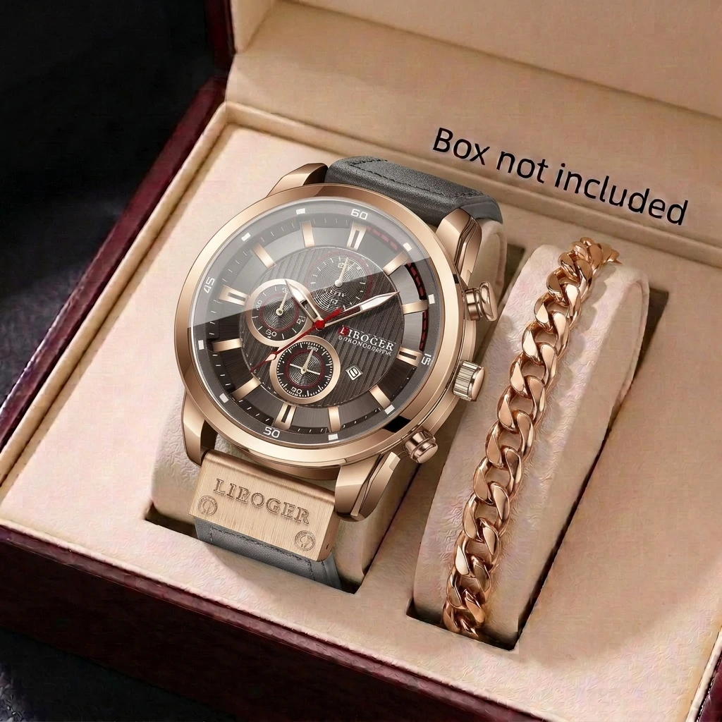 2PCS Fashion Men Calendar Quar - Leather Watch Band Men review and price
