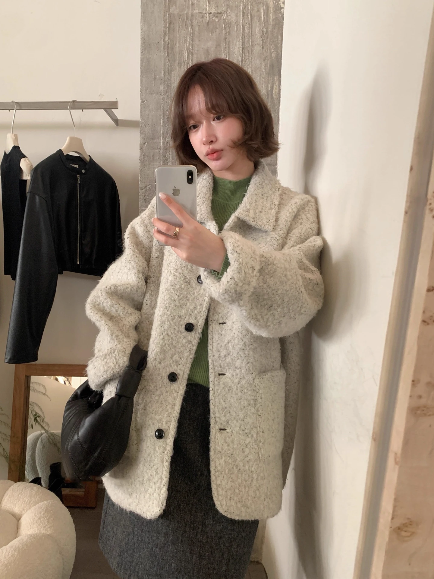 

Retro Simple Double ket Pure Color Lamb Fur Jaet Women's Winter New Loose Open Cardigan Top Small Size Korean Sle