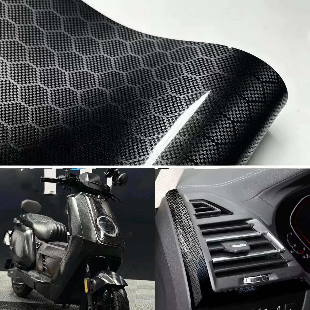 PET Schwarze Hexagon-Carbon-Wabenfolie Metallische Vinylfolie für Auto und Motorrad DIY-Aufkleber mit Luftkanälen Selbstklebend
