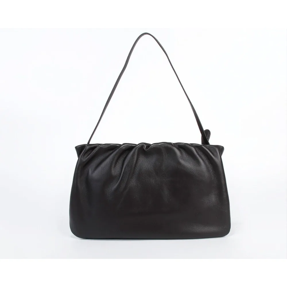 

New Autumn and Winter Hundred Tower Leather Shoulder Layer Cowhide Pleated Cloud Armpit Bag Women's Commuter Relaxation Fashion