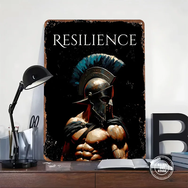 Spartan Warrior Resilience Metal Poster Tin Sign Wall Art Customizable Metal Signs for Home Decoration Gaming Room Decoration