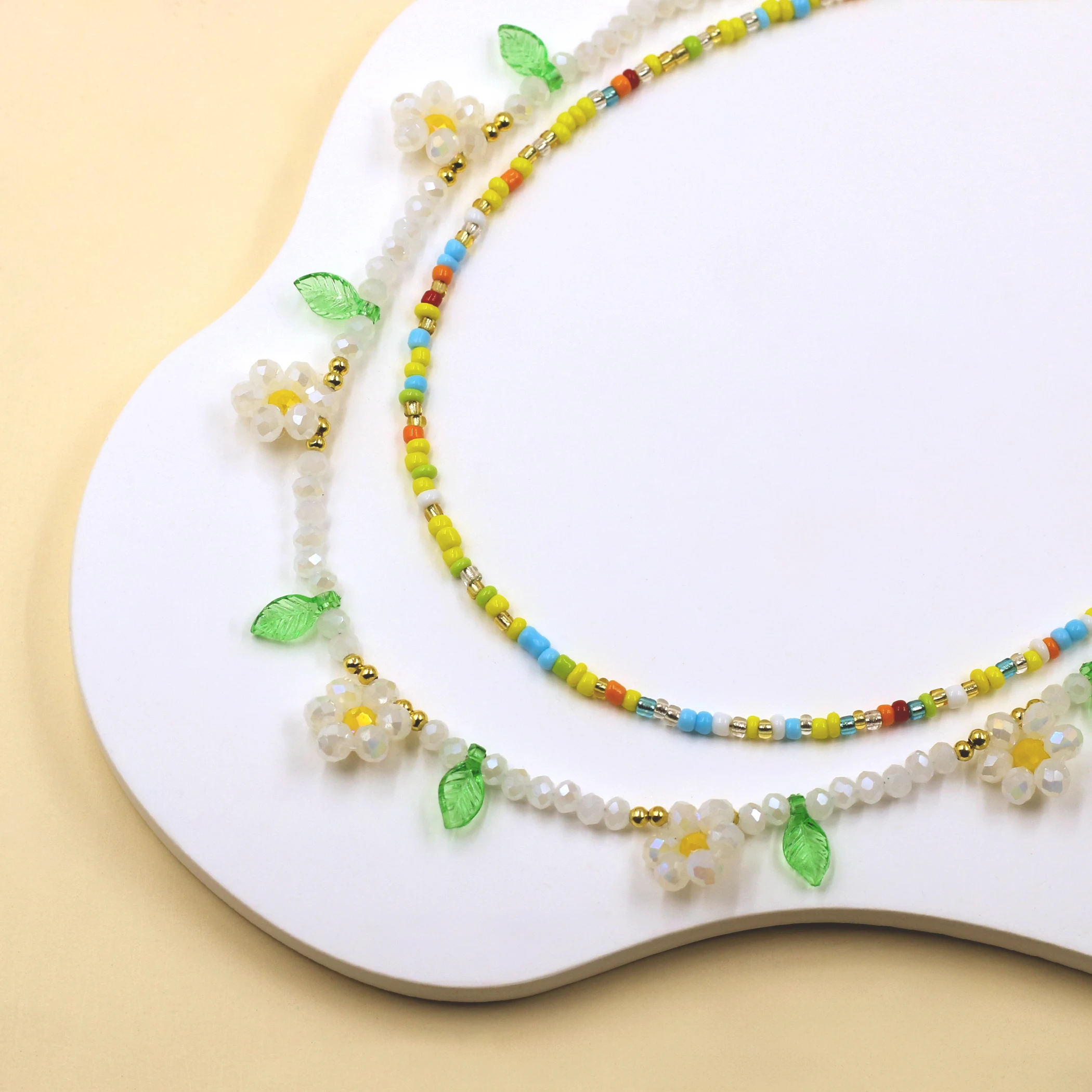 INKDEW Beads Handmade Necklace for Women Threading Faceted Crystal Short Necklace Choker Multicolor NE016