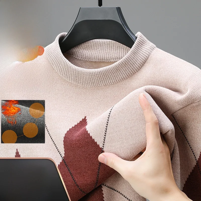 

Thiened Fce Knitted Sweater Men's Winter Mid-Young f High Collar Base irt Soft Casual Sle Faionable Ci Life