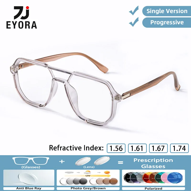 

EYORA Oversized Double Bridge Reading Glasses Women Myopia and Hyperopia Anti Blue Light Progressive Photochromic Glasses Lenses