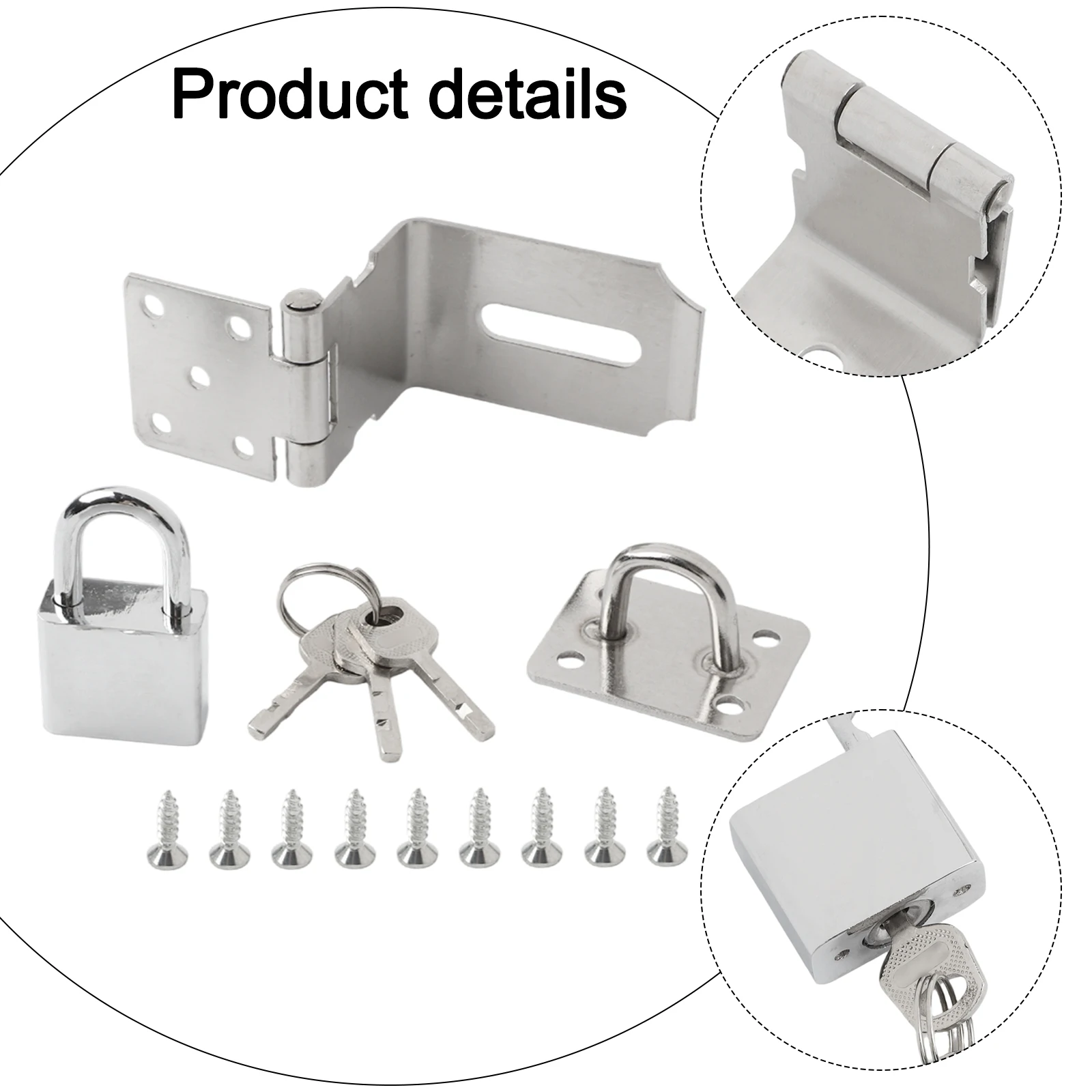 Padlock Hasp Latch Lock Padlock Clasp Hasp Stainless Steel Buckle Hardware 90 Degree Right Angle Anti-Theft Buckle Lock