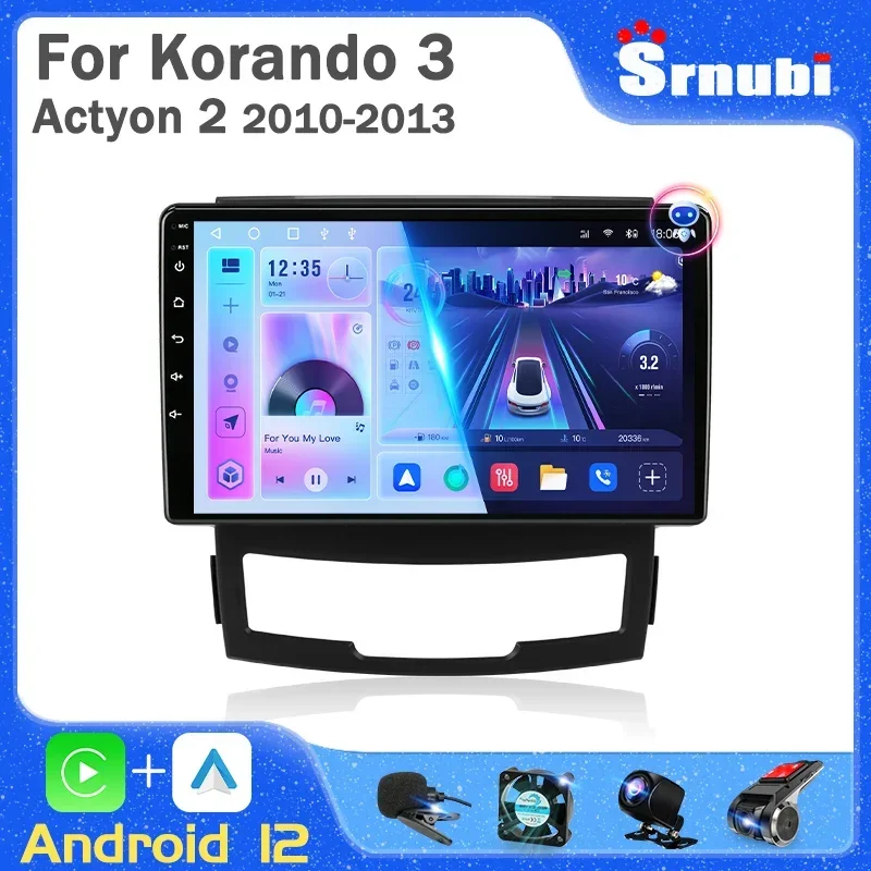 Srnubi 2Din Android 12 Car Radio for SsangYong Korando 3 Actyon 2 2010 2011 2012 2013 Multimedia Player 4G Carplay DVD Head Unit