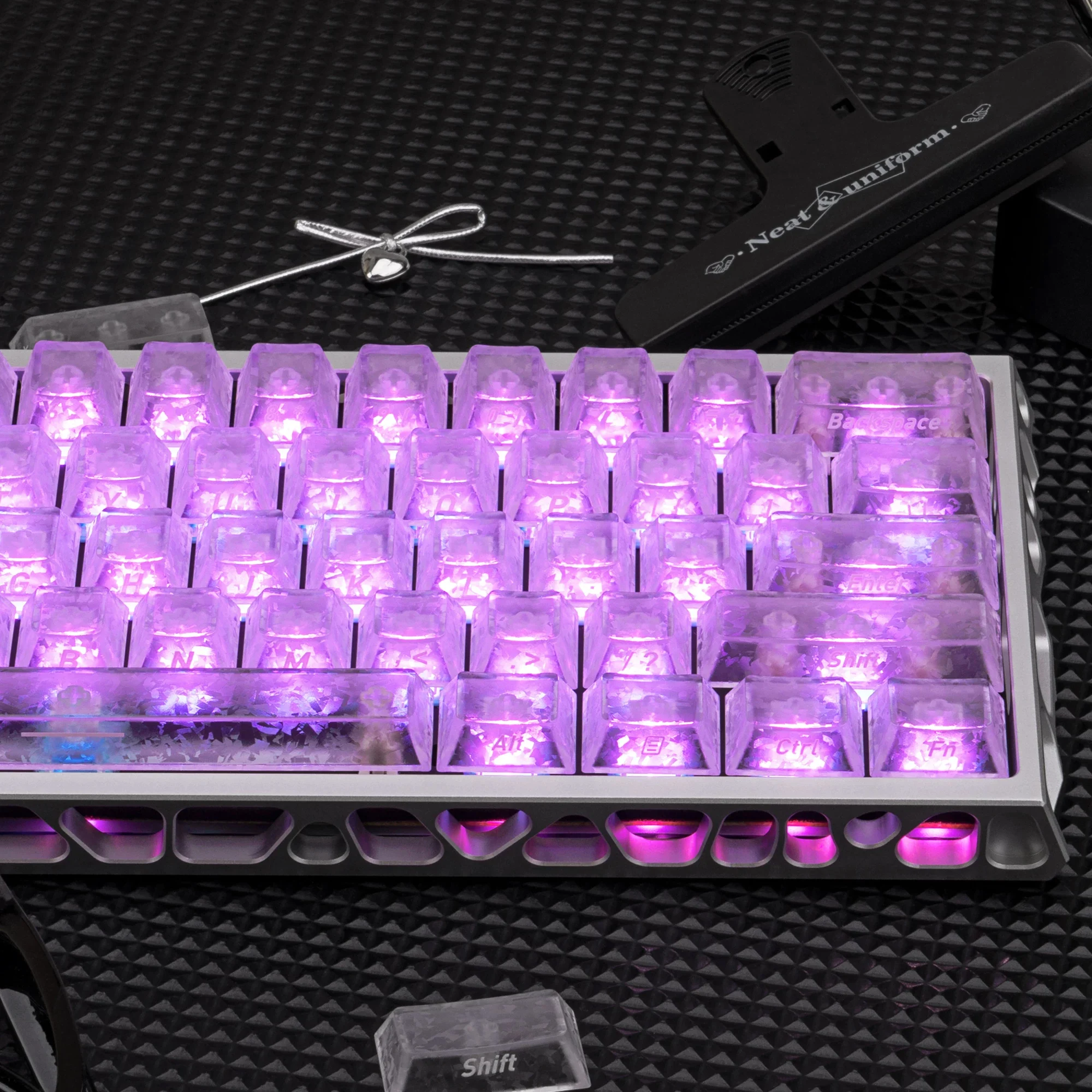 New 130+ Keys Fog White Carbon Fiber Texture Transparent PC Keycaps Double Shot Cherry Profile for Gateron Mechanical Keyboard view 3