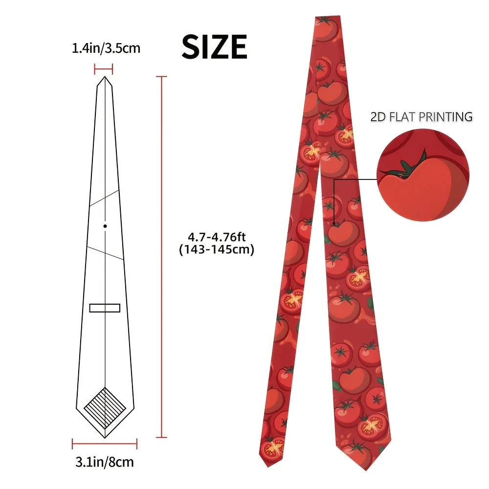 1pc Men' Tomato Print Necktie Tomato Slice Vine Suitable for Parties Holidays Casual Wear Tomato Themed Tie Gift