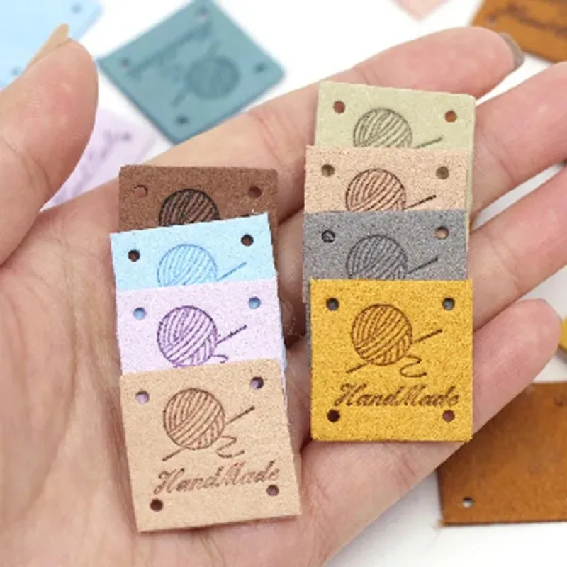 Square Labels Hand Made Tags For Clothing PU Leather Tags DIY Knitting Hats Handmade Labels Sewing Accessories Gift Decor